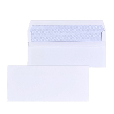 250 x DL Plain Self Seal Envelopes 110x220mm - White, 80gsm